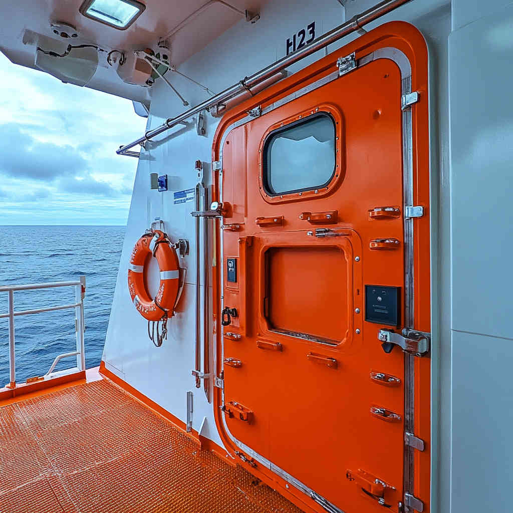 Weathertight doors on offshore support vessel