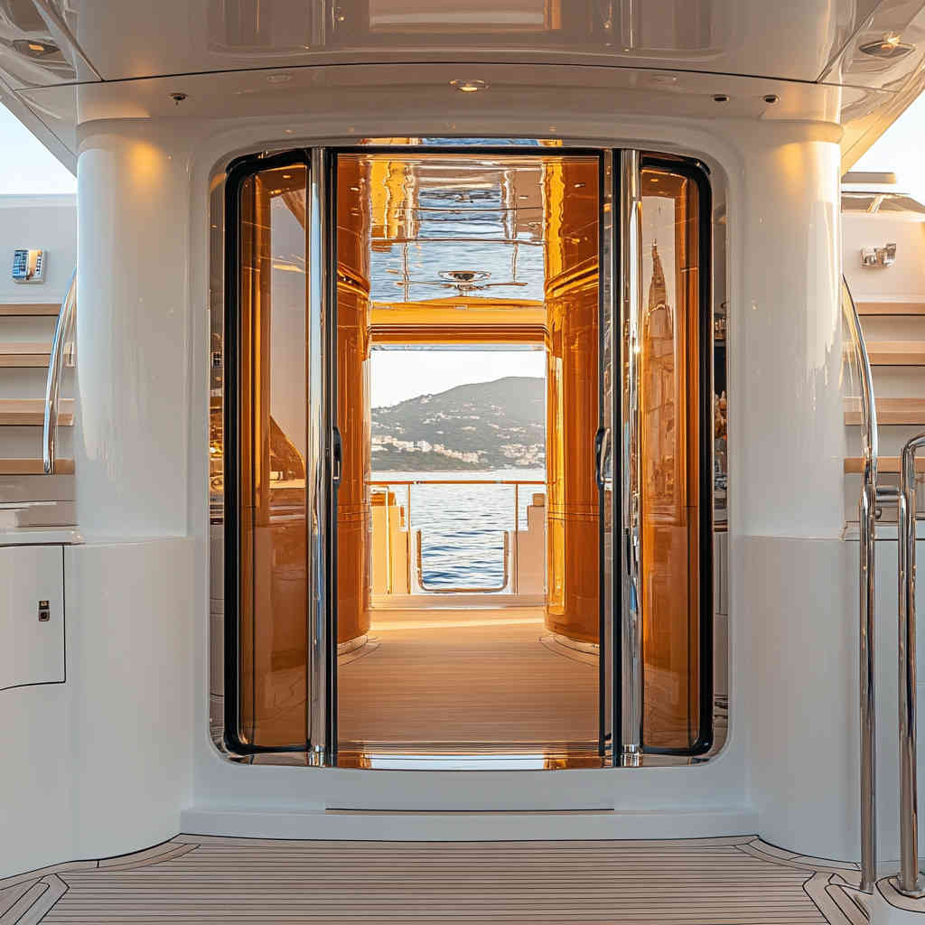 Weathertight doors on a luxury yacht