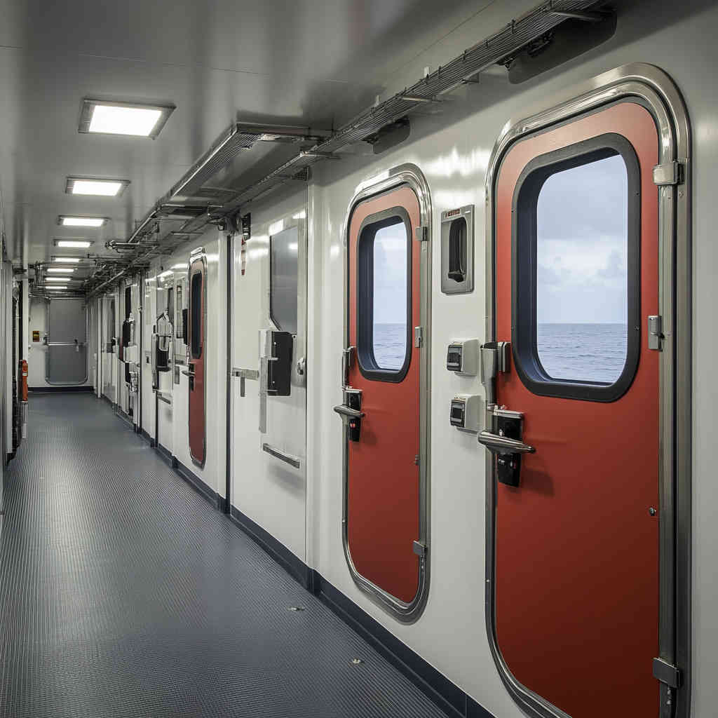 Weathertight doors on passenger ferry ensuring safety